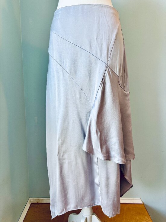 Express Dresses & Skirts - Express Silver Gray Sateen Ruffle Side Maxi Skirt - Petite Small